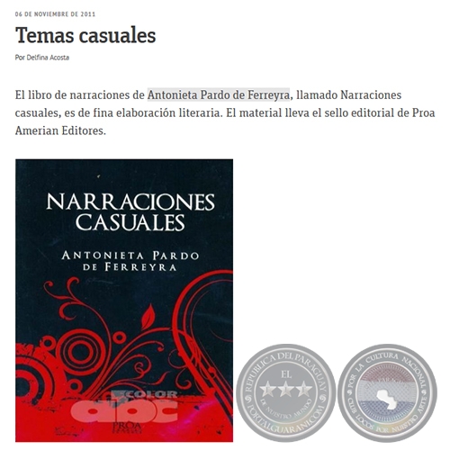 TEMAS CASUALES - Por DELFINA ACOSTA - Domingo, 06 de Noviembre de 2011